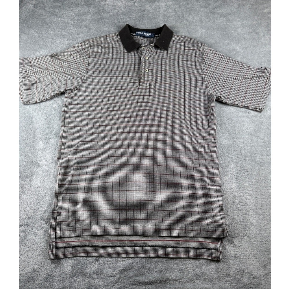 Polo Golf Ralph Lauren Mens Plaid Polo Shirt Size Medium Short Sleeve Brown Red